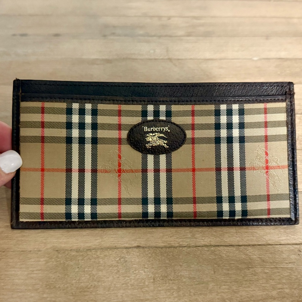 Burberry Beige Canvas & Brown Leather Long Slim Bill Check Wallet